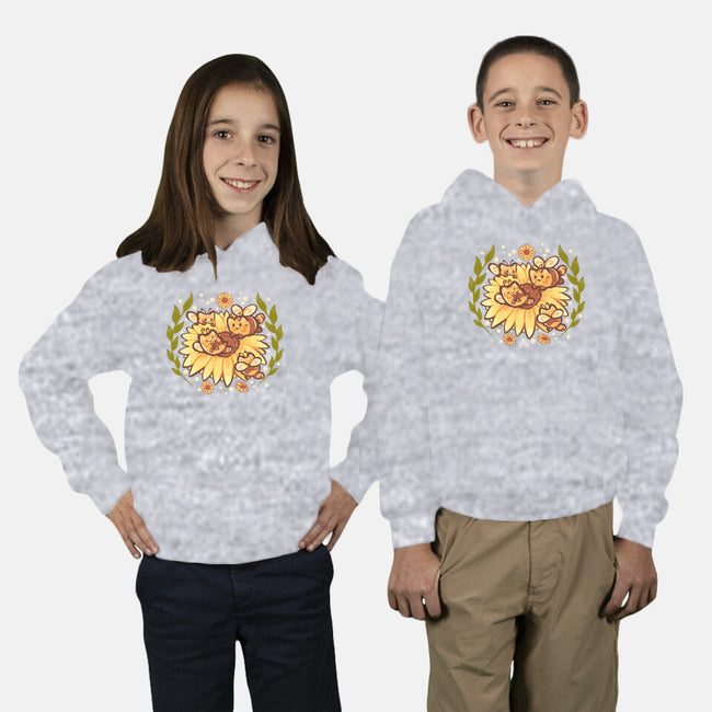 Sunflower Cat Bee-Youth-Pullover-Sweatshirt-TechraNova