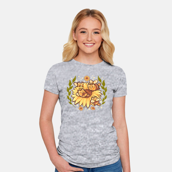 Sunflower Cat Bee-Womens-Fitted-Tee-TechraNova