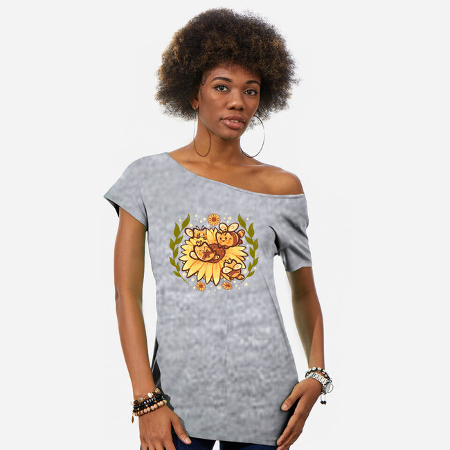 Sunflower Cat Bee-Womens-Off Shoulder-Tee-TechraNova