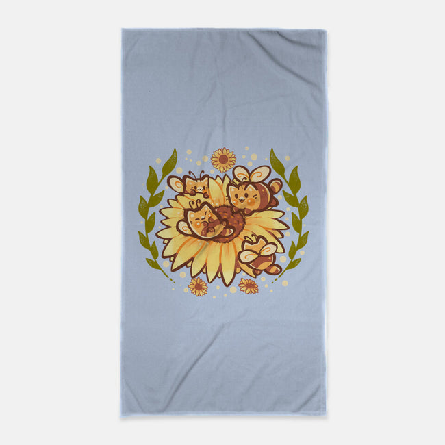 Sunflower Cat Bee-None-Beach-Towel-TechraNova