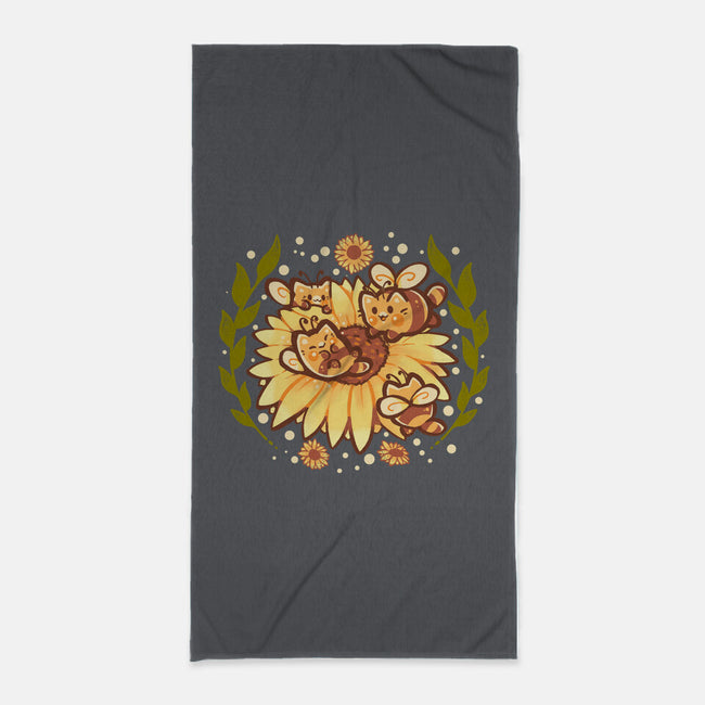 Sunflower Cat Bee-None-Beach-Towel-TechraNova