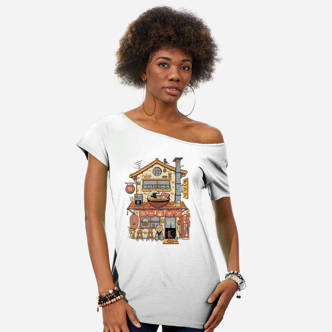 Ramen Neko House-Womens-Off Shoulder-Tee-vp021