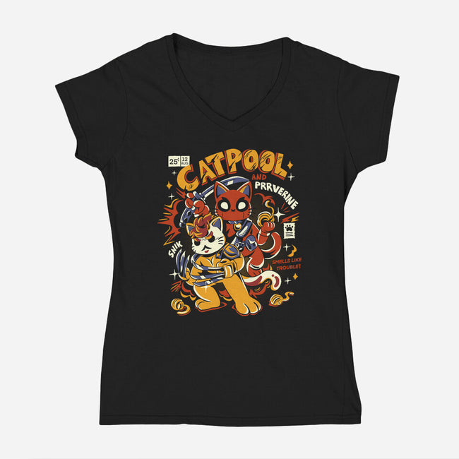 Catpool-Womens-V-Neck-Tee-yumie