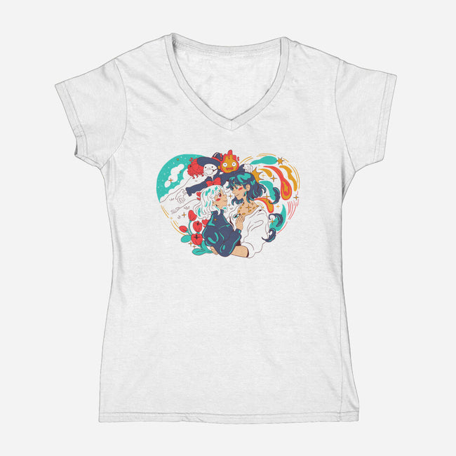 Moving Castle-Womens-V-Neck-Tee-yumie