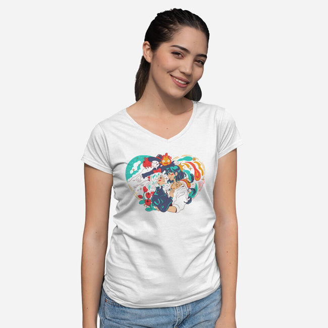 Moving Castle-Womens-V-Neck-Tee-yumie