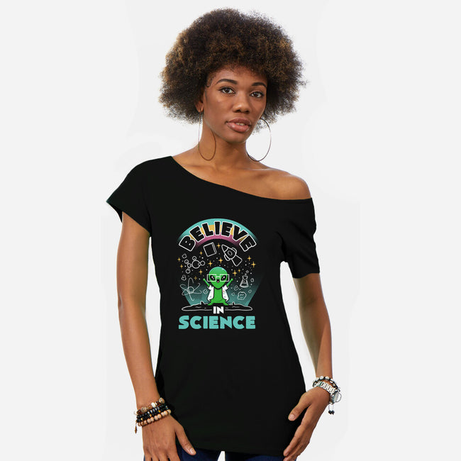 Believe In Science Alien-Womens-Off Shoulder-Tee-tobefonseca