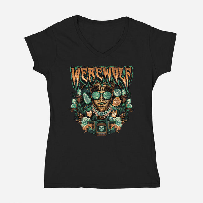 Punk Wolf-Womens-V-Neck-Tee-glitchygorilla