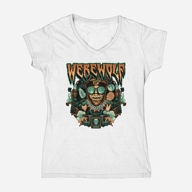 Punk Wolf-Womens-V-Neck-Tee-glitchygorilla