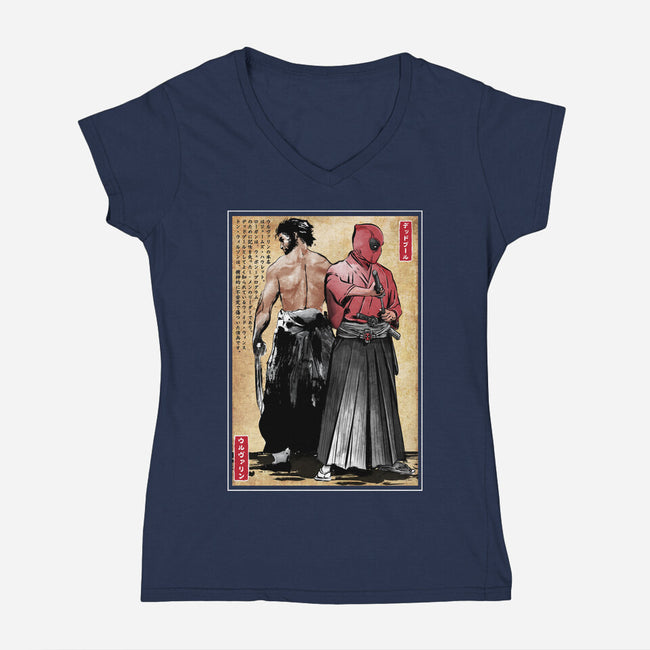 Mutant Samurai-Womens-V-Neck-Tee-DrMonekers