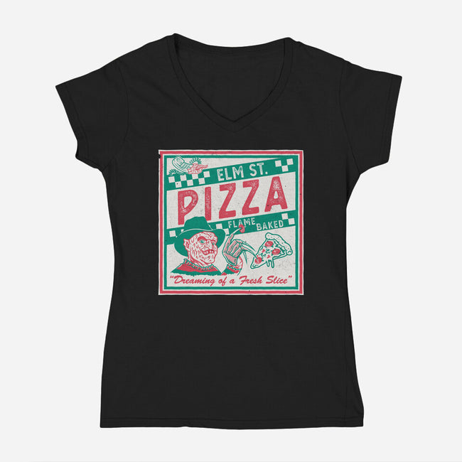 Elm St Pizza-Womens-V-Neck-Tee-Nemons