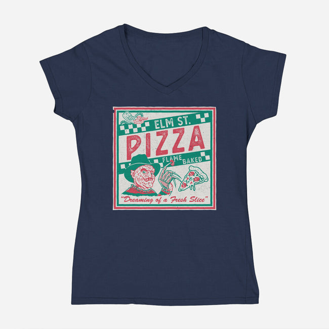 Elm St Pizza-Womens-V-Neck-Tee-Nemons