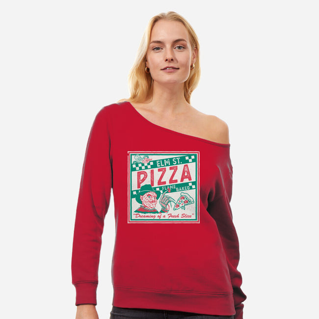 Elm St Pizza-Womens-Off Shoulder-Sweatshirt-Nemons