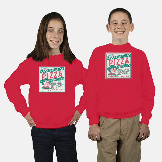 Elm St Pizza-Youth-Crew Neck-Sweatshirt-Nemons