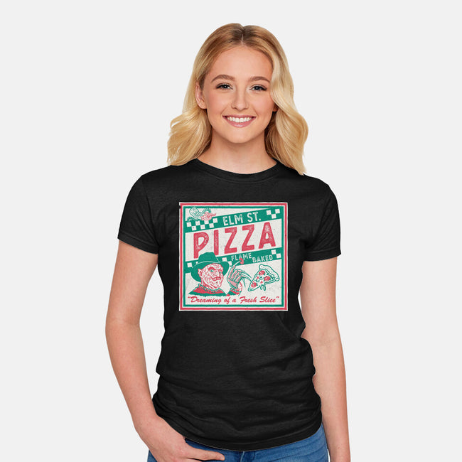 Elm St Pizza-Womens-Fitted-Tee-Nemons