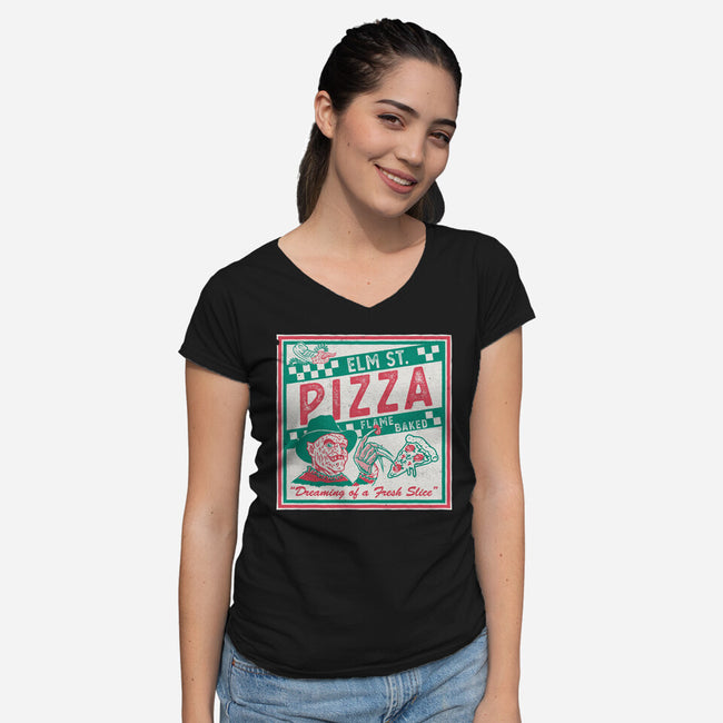 Elm St Pizza-Womens-V-Neck-Tee-Nemons