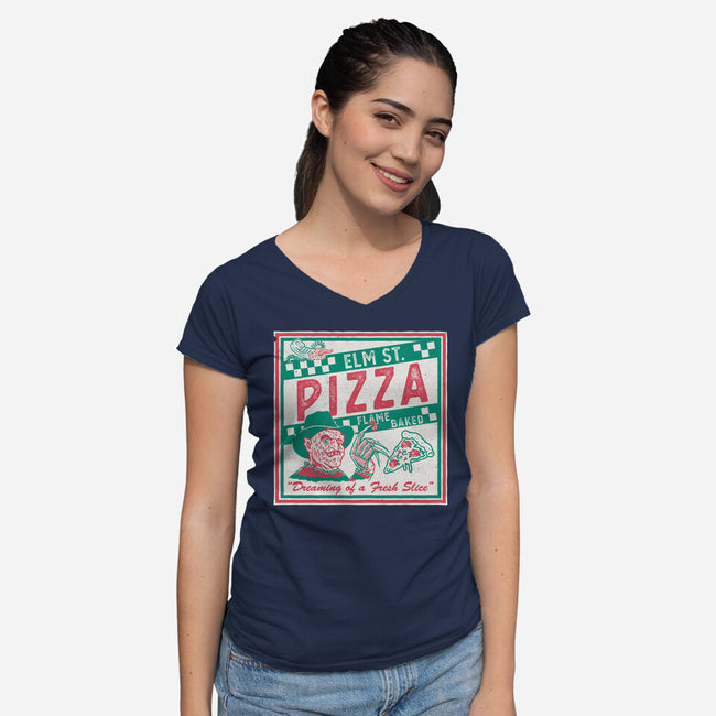 Elm St Pizza-Womens-V-Neck-Tee-Nemons