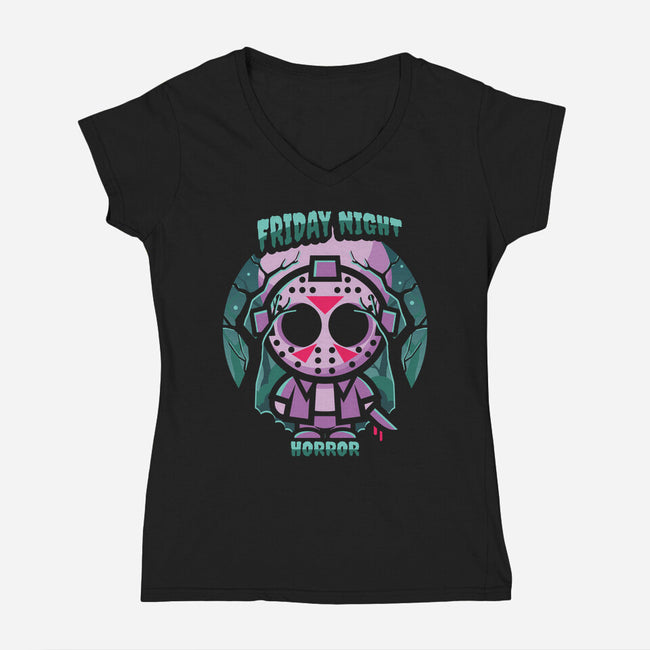 Friday Night Horror-Womens-V-Neck-Tee-jrberger