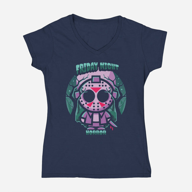 Friday Night Horror-Womens-V-Neck-Tee-jrberger