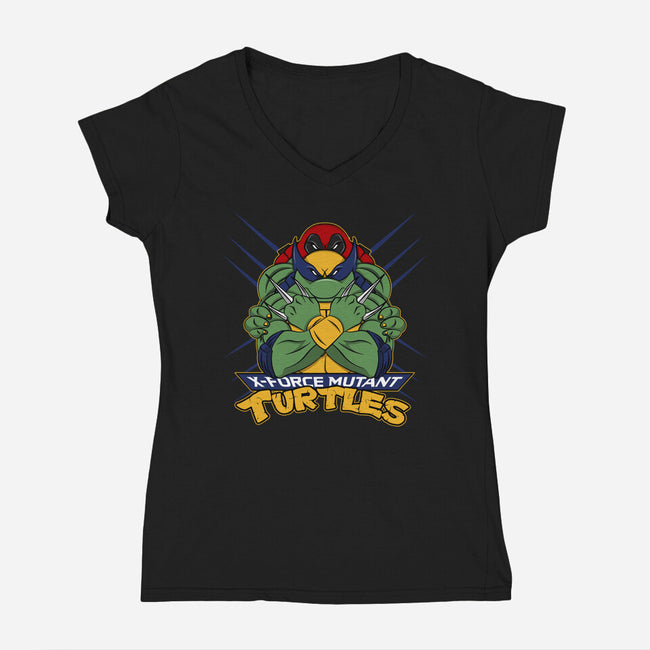 X-Force Mutant Turtles-Womens-V-Neck-Tee-Nieco