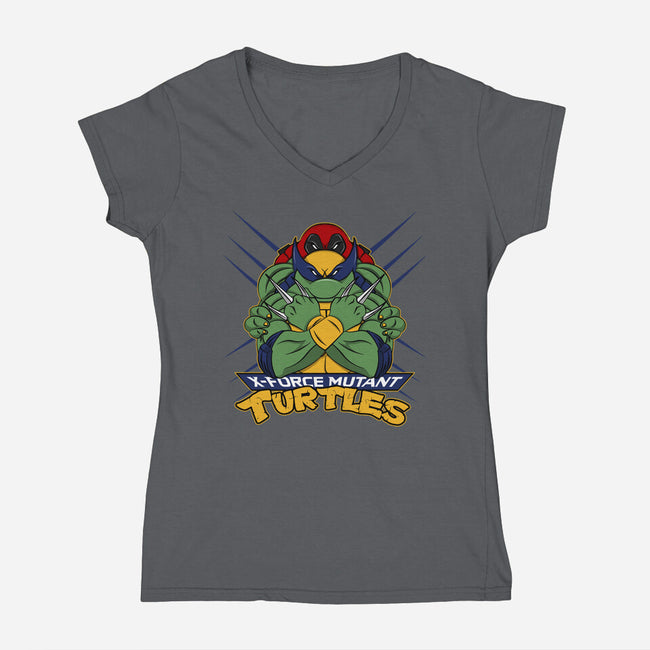 X-Force Mutant Turtles-Womens-V-Neck-Tee-Nieco