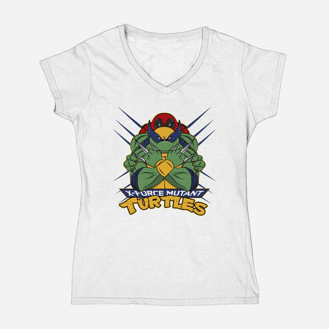 X-Force Mutant Turtles-Womens-V-Neck-Tee-Nieco