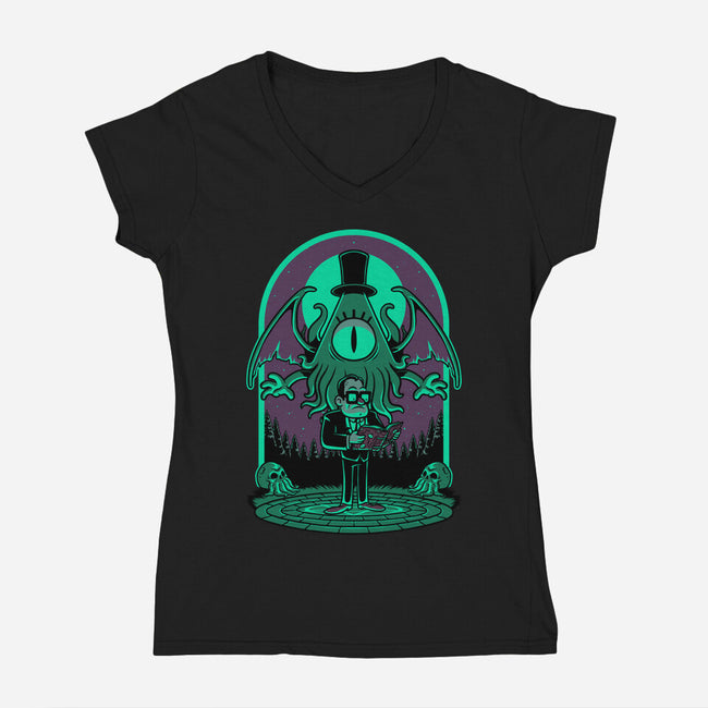 Lovecraft Ritual Falls-Womens-V-Neck-Tee-Studio Mootant