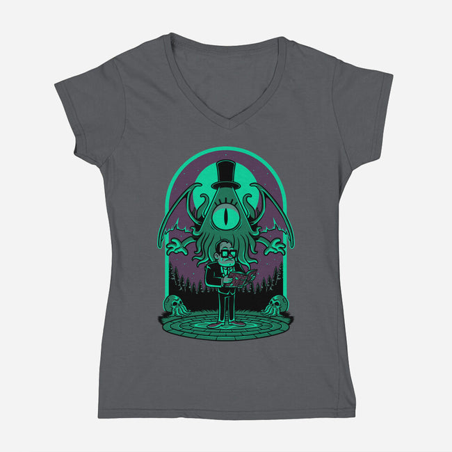 Lovecraft Ritual Falls-Womens-V-Neck-Tee-Studio Mootant