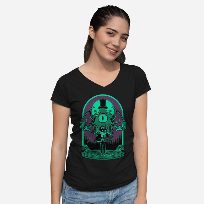 Lovecraft Ritual Falls-Womens-V-Neck-Tee-Studio Mootant