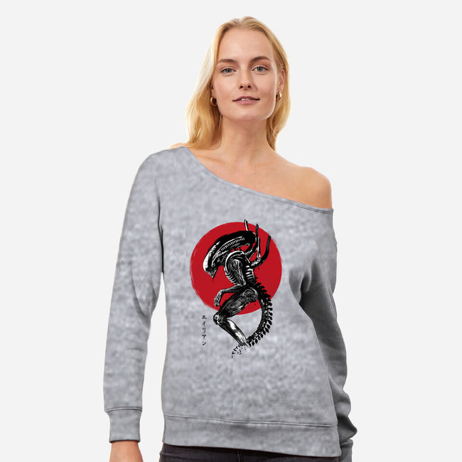 Xenomorph Sumi-e-Womens-Off Shoulder-Sweatshirt-DrMonekers