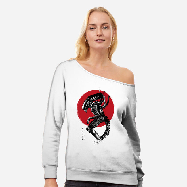 Xenomorph Sumi-e-Womens-Off Shoulder-Sweatshirt-DrMonekers