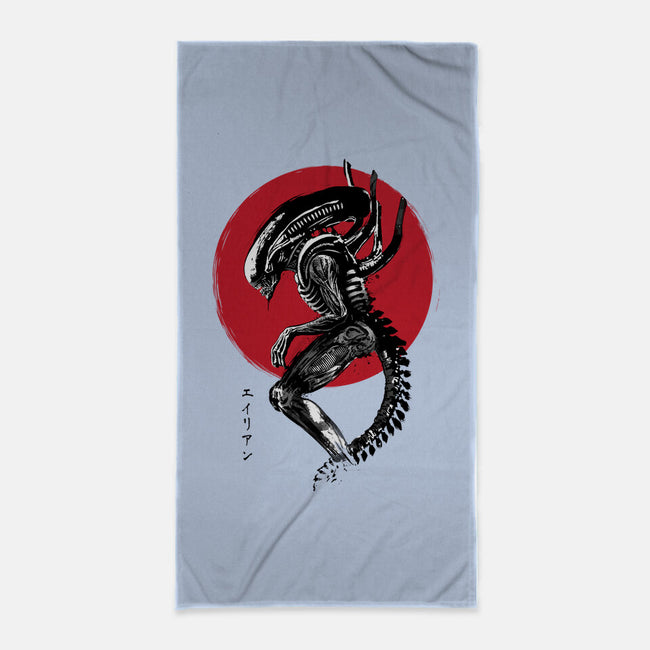 Xenomorph Sumi-e-None-Beach-Towel-DrMonekers