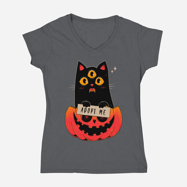 Adopt Spooky Cat-Womens-V-Neck-Tee-GODZILLARGE