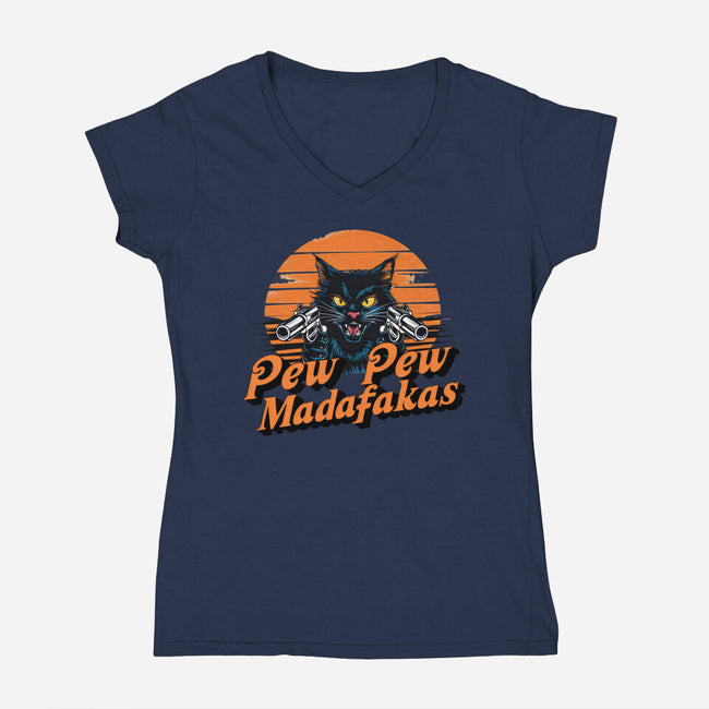 Pew Pew Cat-Womens-V-Neck-Tee-Cool Designs