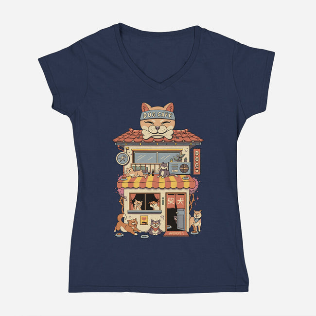 Dog Cafe-Womens-V-Neck-Tee-vp021