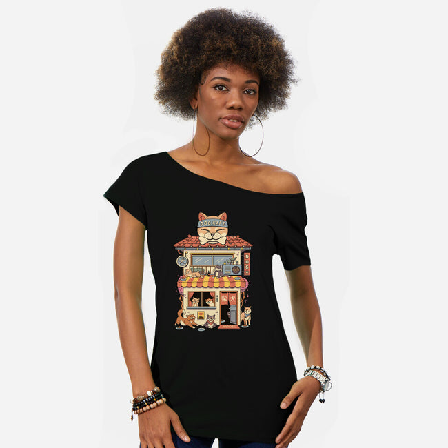 Dog Cafe-Womens-Off Shoulder-Tee-vp021