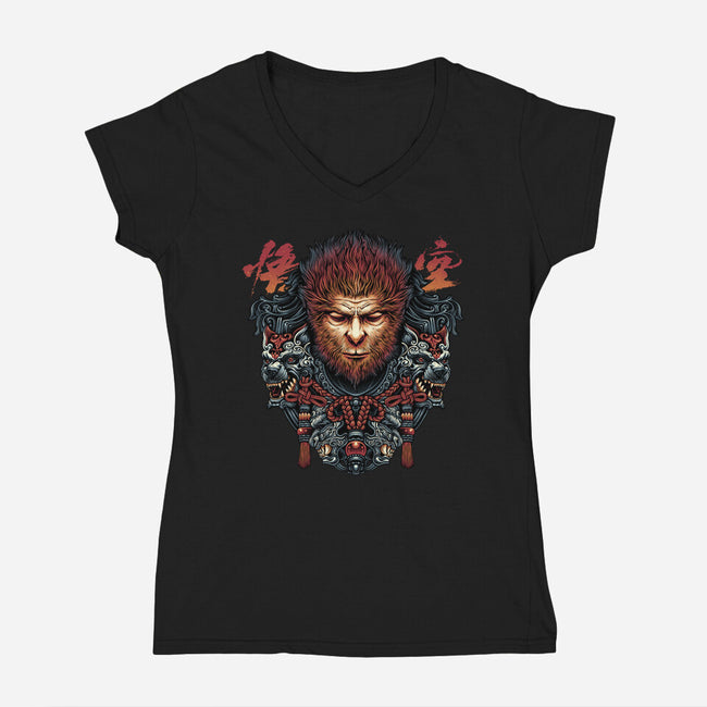 The Legend Of The Monkey King-Womens-V-Neck-Tee-glitchygorilla