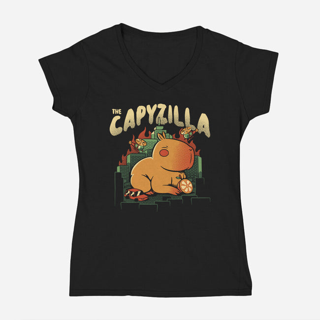 Capyzilla Kawaii Monster-Womens-V-Neck-Tee-tobefonseca