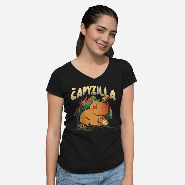 Capyzilla Kawaii Monster-Womens-V-Neck-Tee-tobefonseca