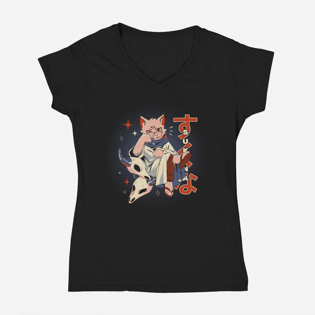 Sukuna Cat-Womens-V-Neck-Tee-yumie