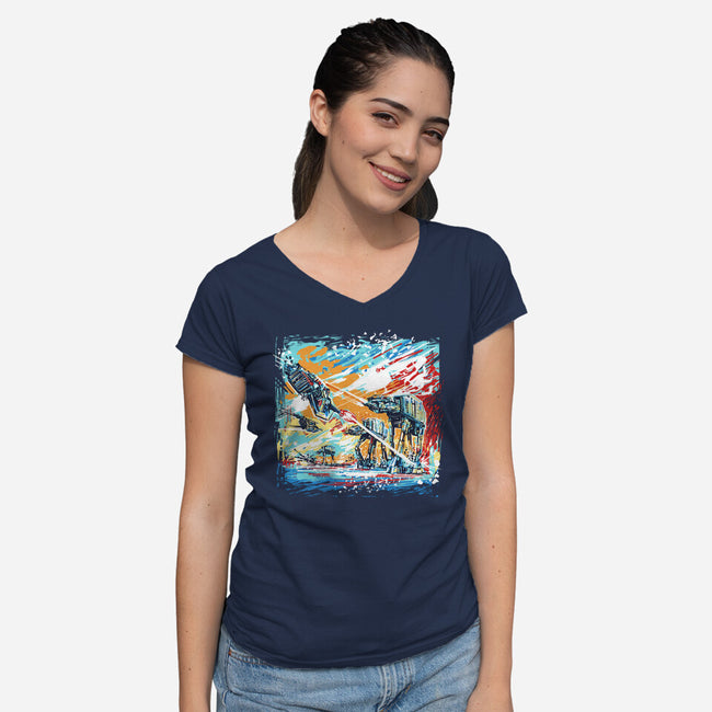 Hoth Painting-Womens-V-Neck-Tee-zascanauta