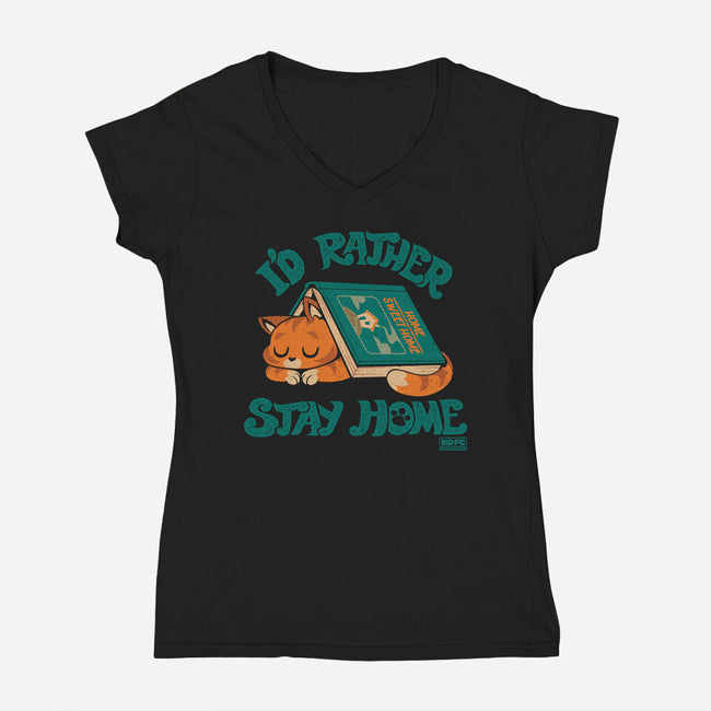 Rather Stay Home-Womens-V-Neck-Tee-worlddominationforcats