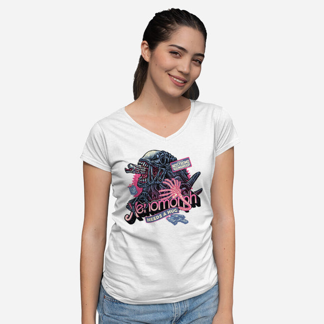 Out Of This World Terror-Womens-V-Neck-Tee-glitchygorilla