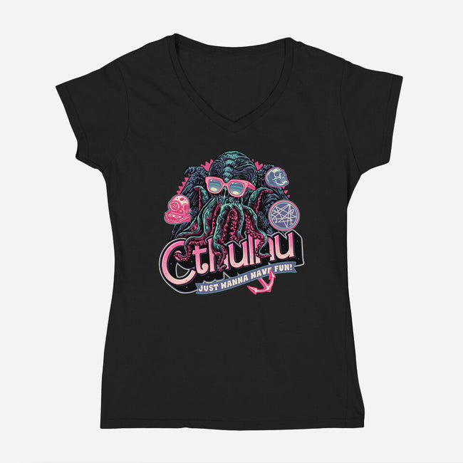 Creatures From The Deep-Womens-V-Neck-Tee-glitchygorilla