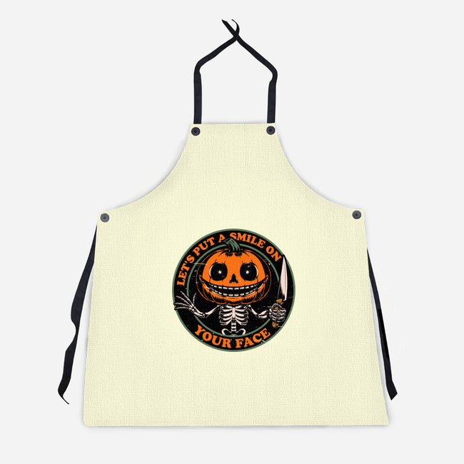 Smiling Creepy Pumpkin-Unisex-Kitchen-Apron-Studio Mootant