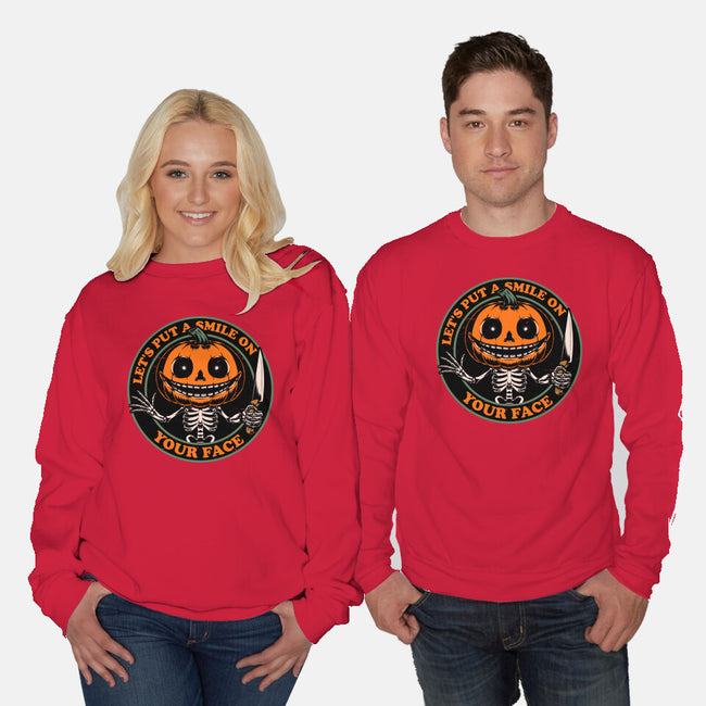 Smiling Creepy Pumpkin-Unisex-Crew Neck-Sweatshirt-Studio Mootant