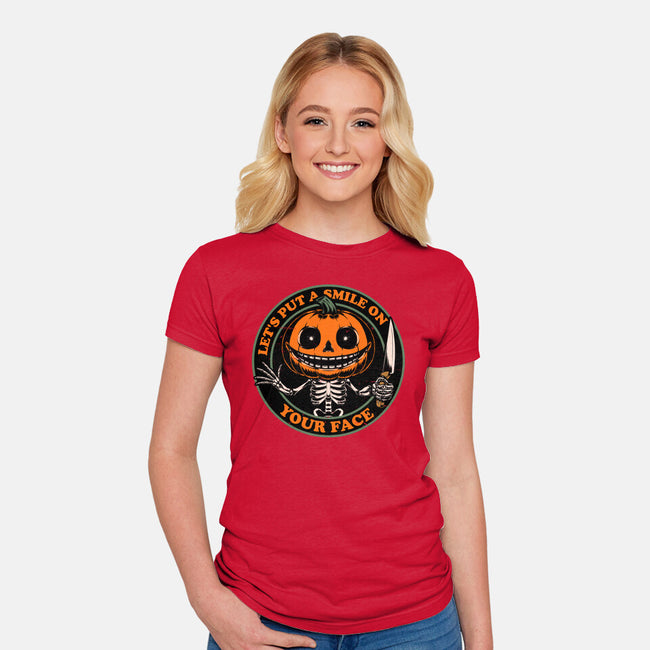 Smiling Creepy Pumpkin-Womens-Fitted-Tee-Studio Mootant