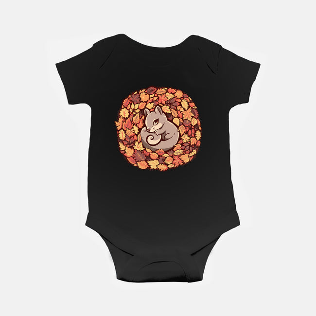 Squirrel Upon Autumn Leaves-Baby-Basic-Onesie-TechraNova