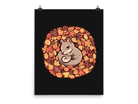 Squirrel Upon Autumn Leaves