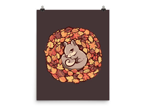 Squirrel Upon Autumn Leaves