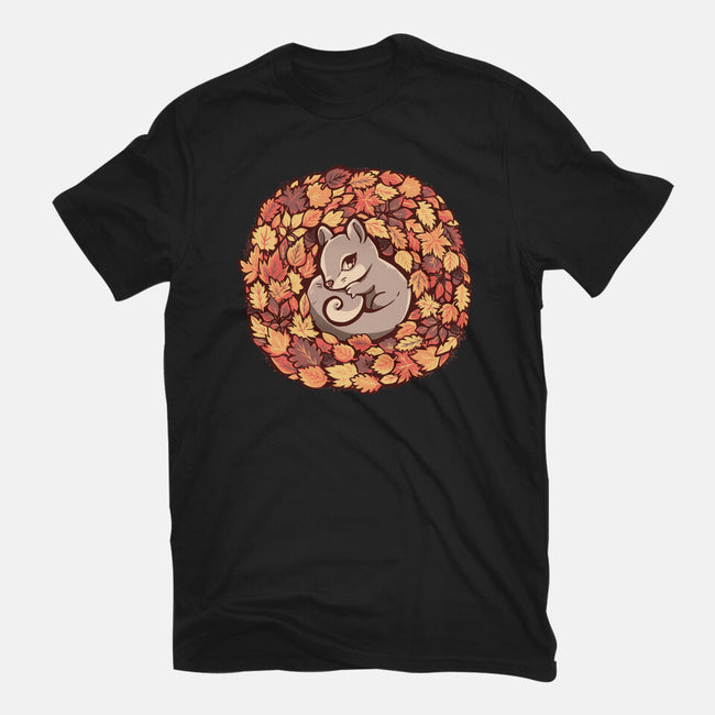 Squirrel Upon Autumn Leaves-Mens-Heavyweight-Tee-TechraNova